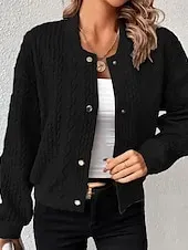Women's Casual Jacket Dailywear Stand Collar Button Solid Color Warm Fashion Loose Fit Outerwear Long Sleeve Spring Black S