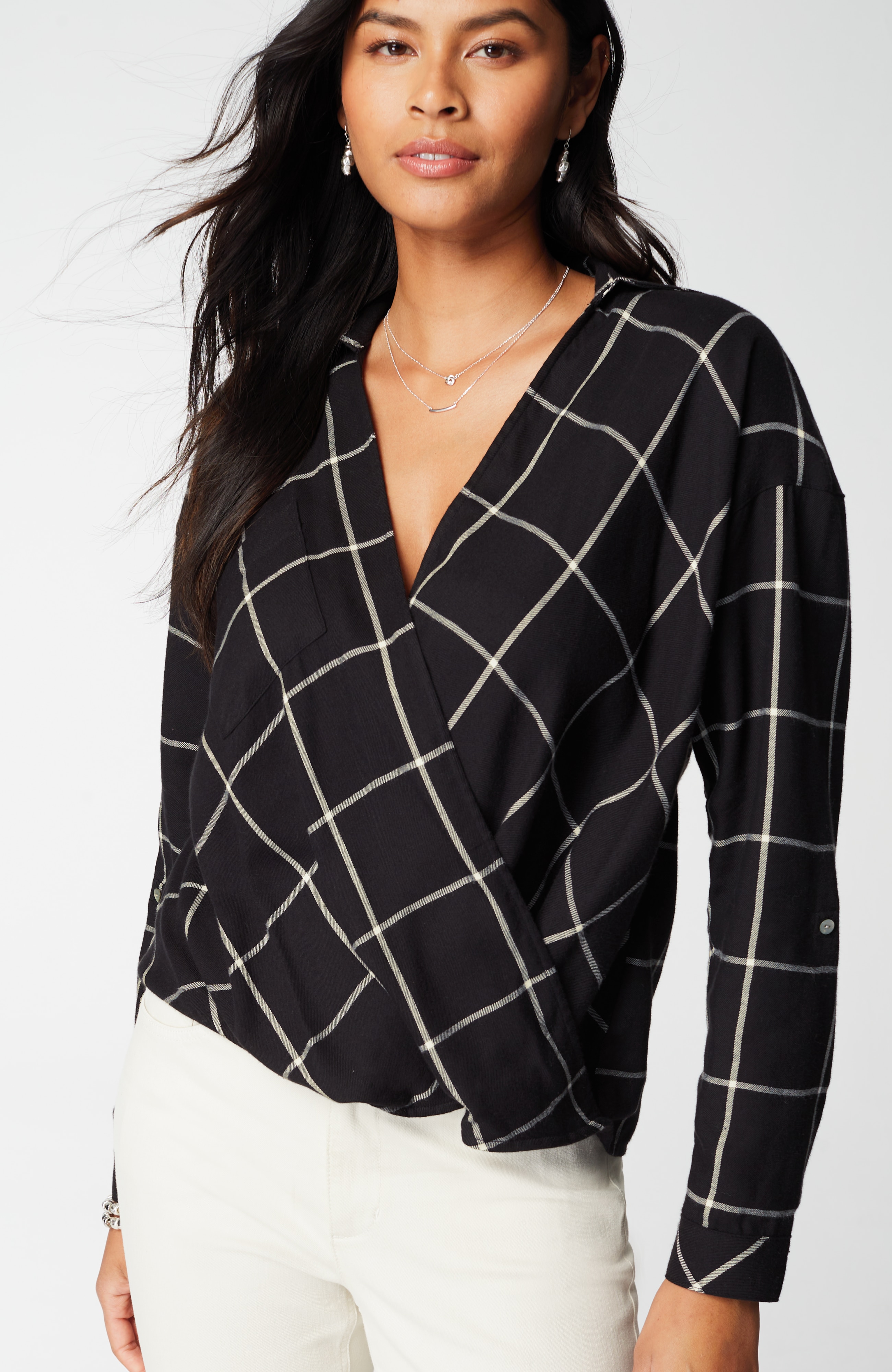 Soft-Brushed Plaid Twist-Front Shirt
