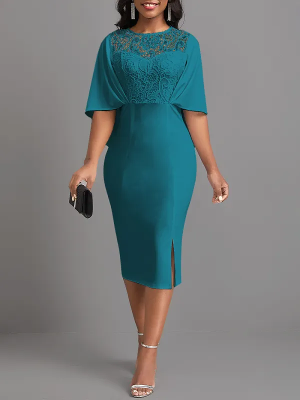 mid sleeve hip slit dress