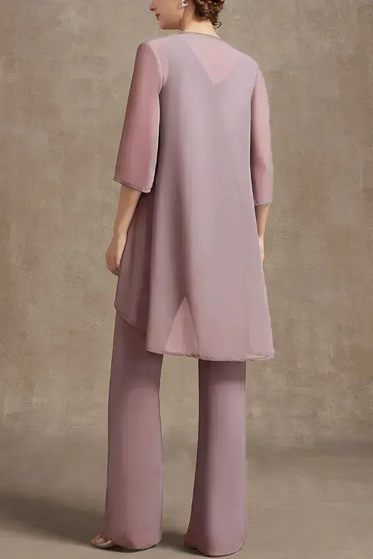 Plus Size Embroidery Chiffon Three Pieces Set Pant Suits