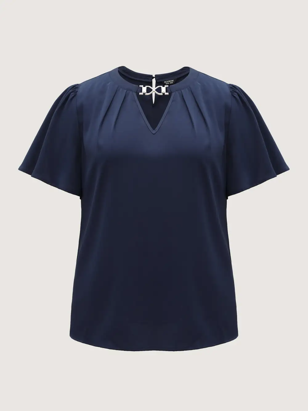 Metal Clasp Neckline Lotus Leaf Sleeve Blouse