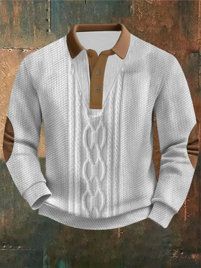 Men's Cable Textured Print Casual Sweatshirt