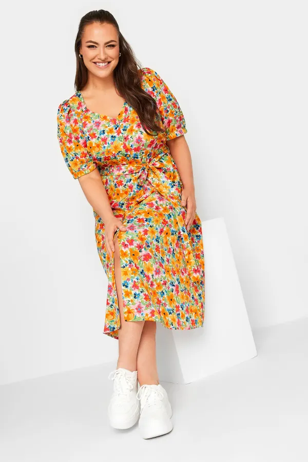 YOURS Curve Green Sweetheart Neckline Floral Print Tea Dress