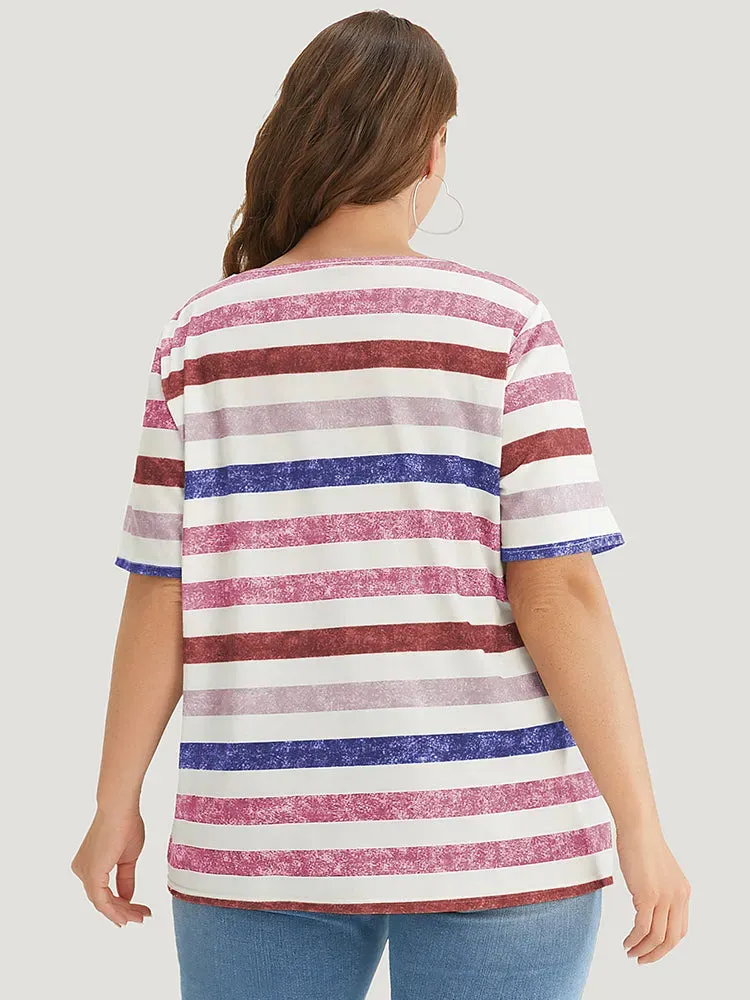 Striped Contrast V Neck T-shirt