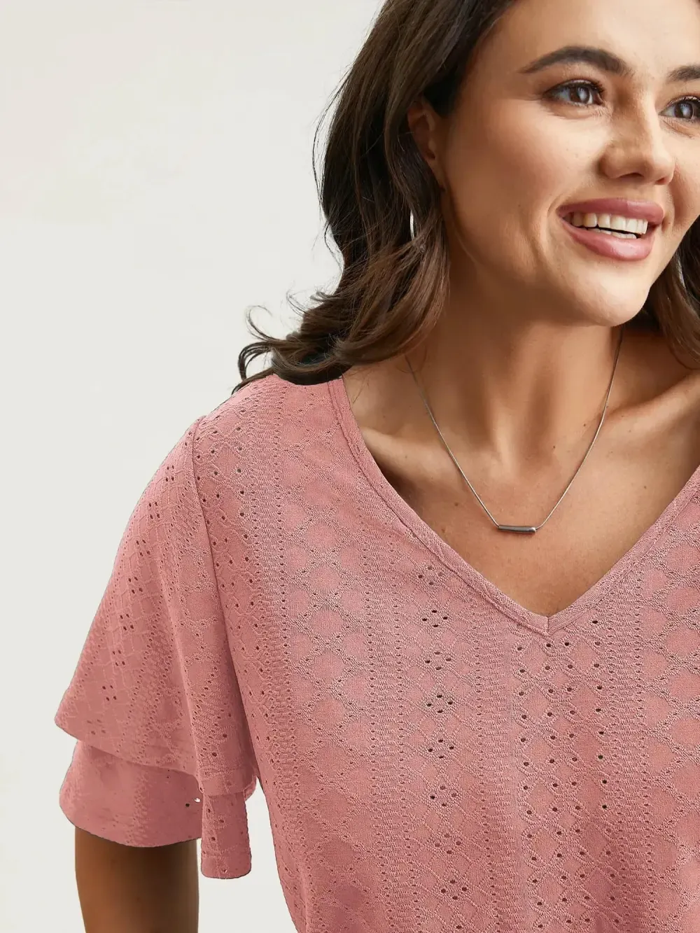 Jacquard Textured Lotus Leaf Sleeve Top