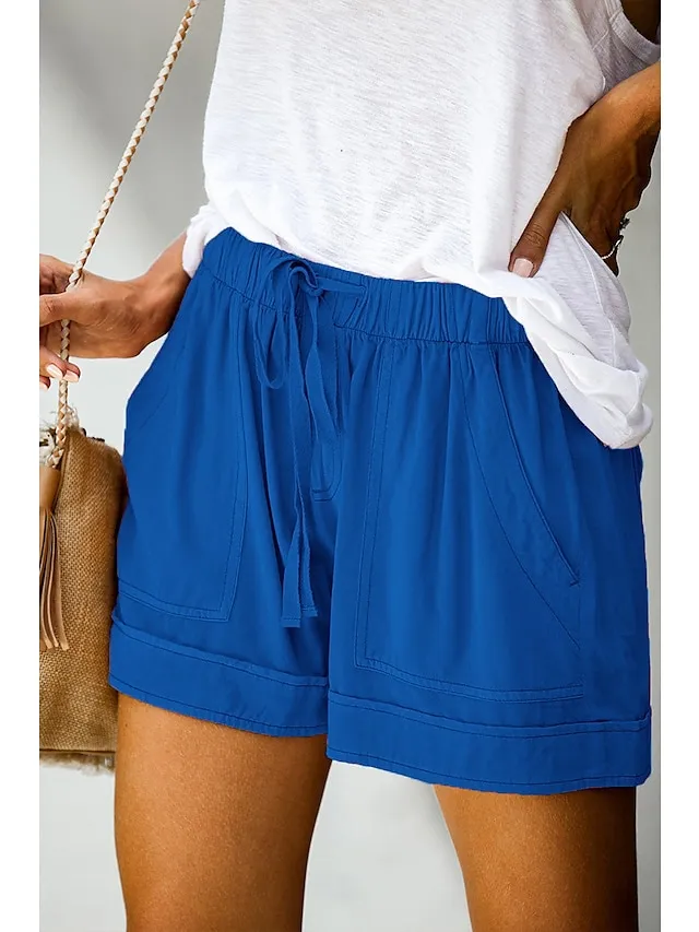 Women's Basic Essential Casual Shorts Wide Leg Baggy Pocket Short Daily Holiday Micro-elastic Simple Cotton Blend Lightweight Outdoor Mid Waist Light Blue Wine Red Pink ArmyGreen Orange & Red