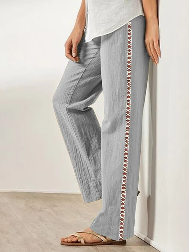 Lace Casual Cotton Plain Pants