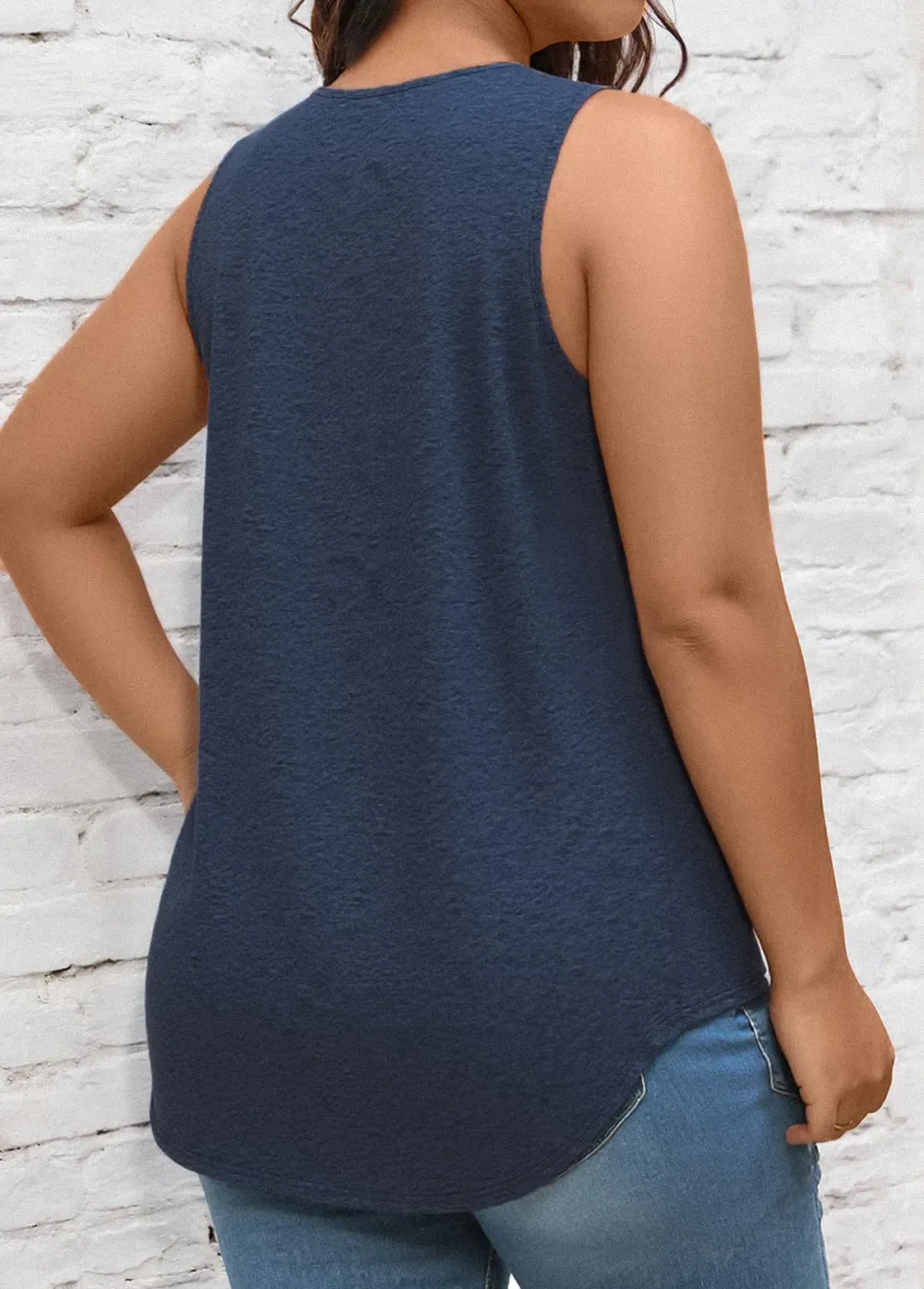 Navy Sleeveless V Neck Tank Top