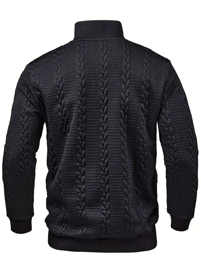 Men'S Vintage Jacquard Fabric Button-Down Stand Collar Long-Sleeved Sweatshirt