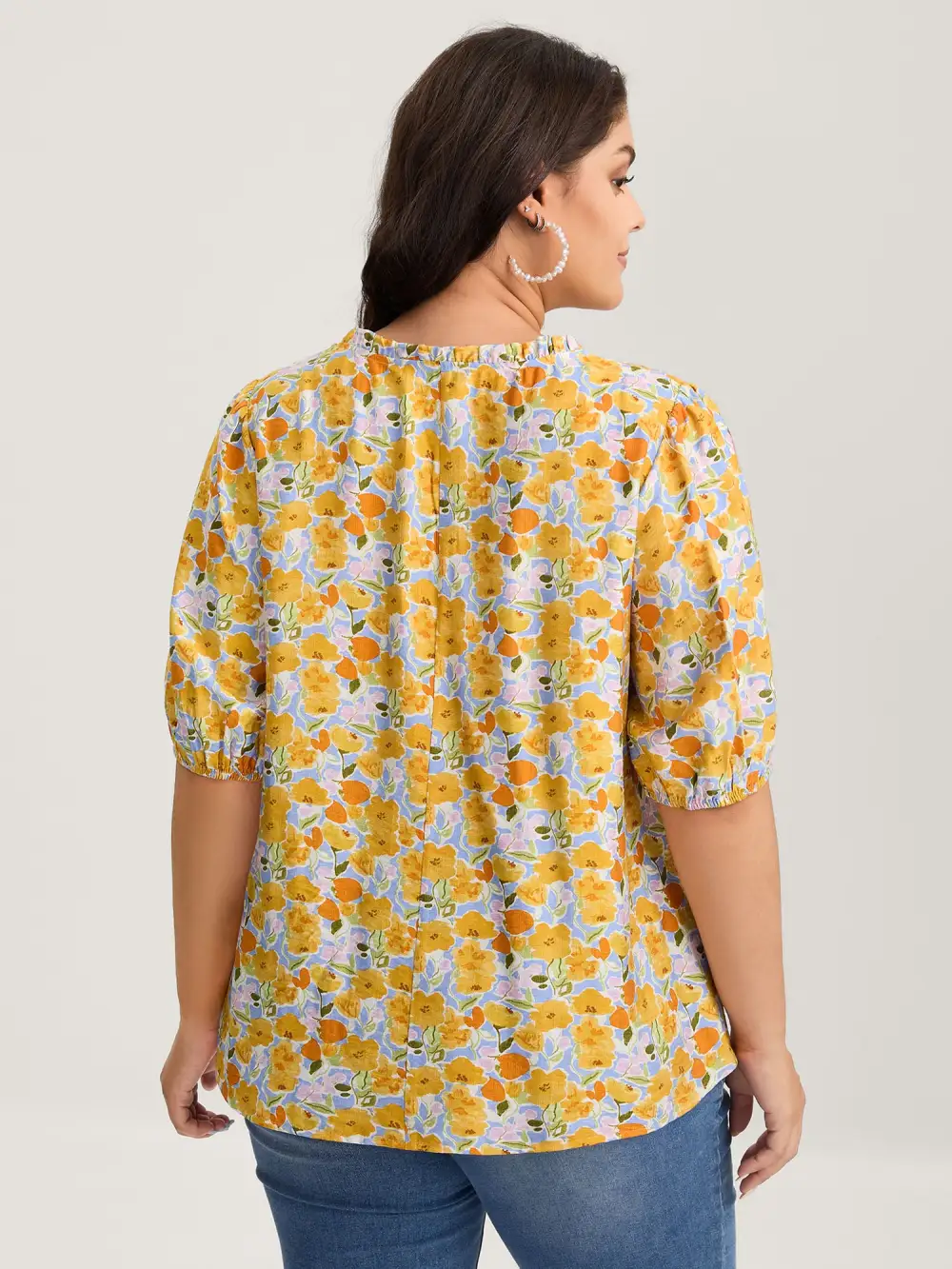 Rayon Ruffled Notched Collar Blouse