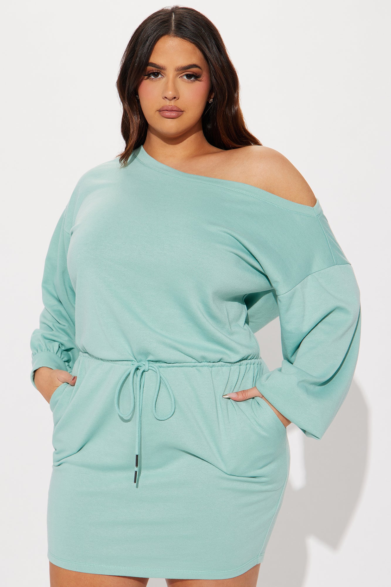 Just Chillin French Terry Mini Dress - Mint