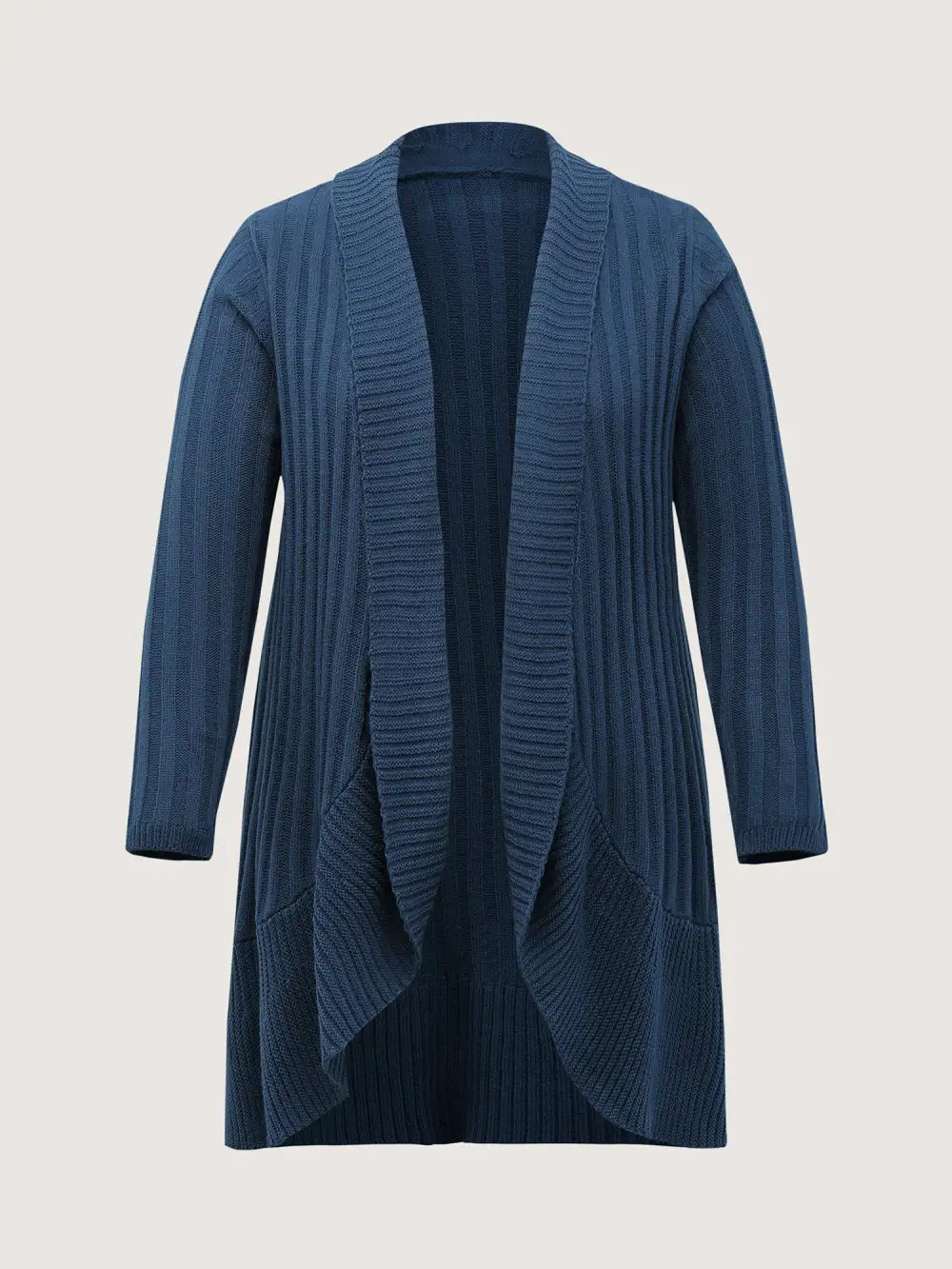 Folded Collar Ribbed Curvy Knit Cardigan
