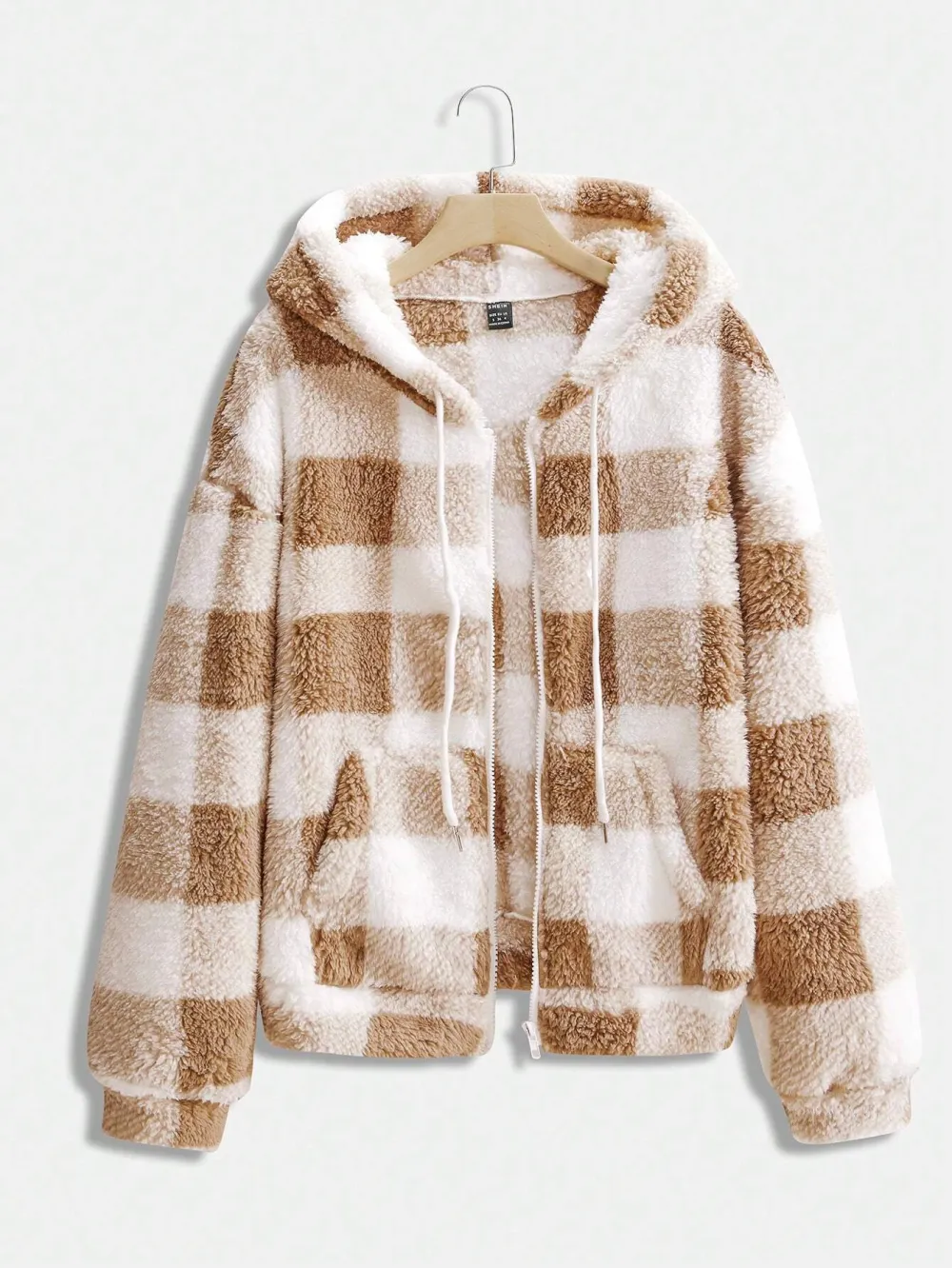 Zip-Up Front Plaid Hooded Casual Jacket With Pockets