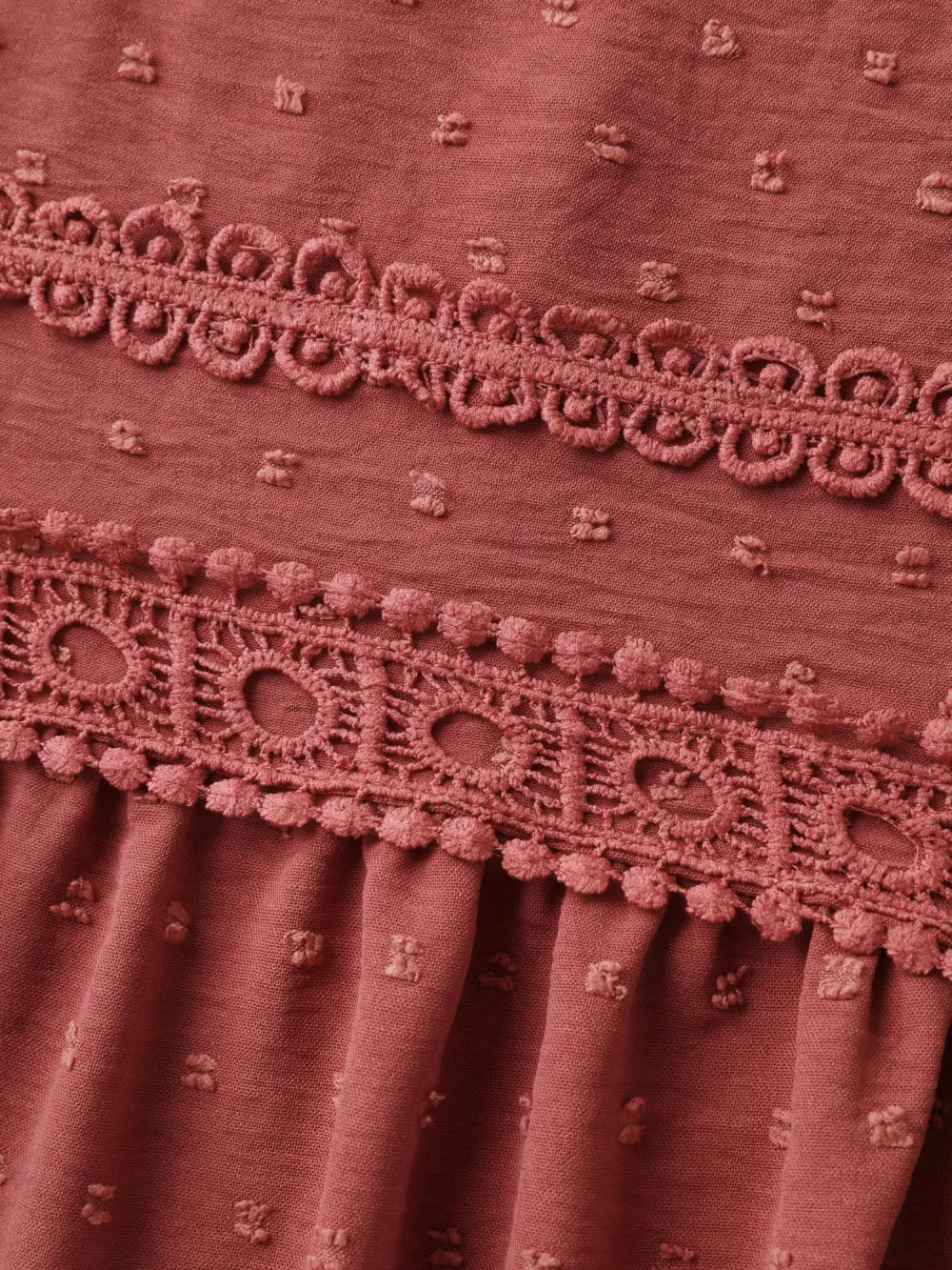 Textured Lace Trim Solid Blouse