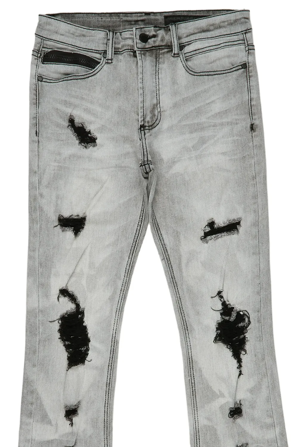 Florence Light Grey Stacked Flare Jean