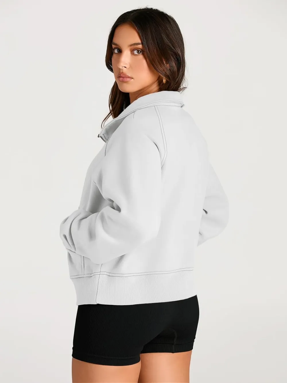 Womens Sweatshirts Half Zip Cropped Pullover Fleece Quarter Zipper Hoodies Fall outfits Clothes Thumb Hole