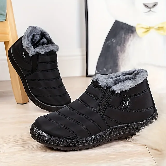 Women's Sneakers Boots Snow Boots Plus Size Winter Boots Daily Fleece Lined Booties Ankle Boots Winter Flat Heel Round Toe Plush Casual Comfort Elastic Fabric Loafer Solid Color Black Red Blue