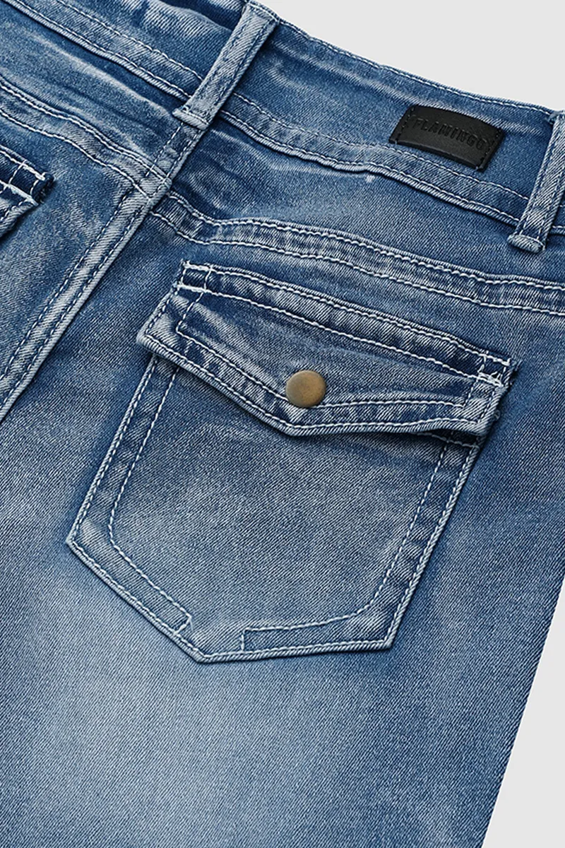 Double Button Flap Pocket Bootcut Jeans