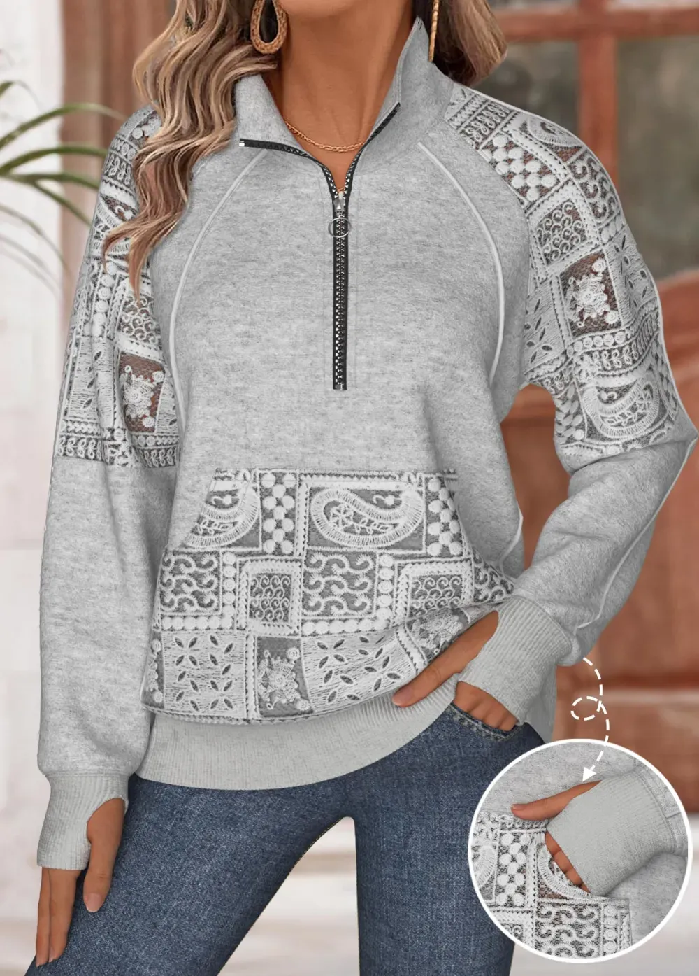 Light Grey Marl Tummy Coverage Long Sleeve Sweatshirt