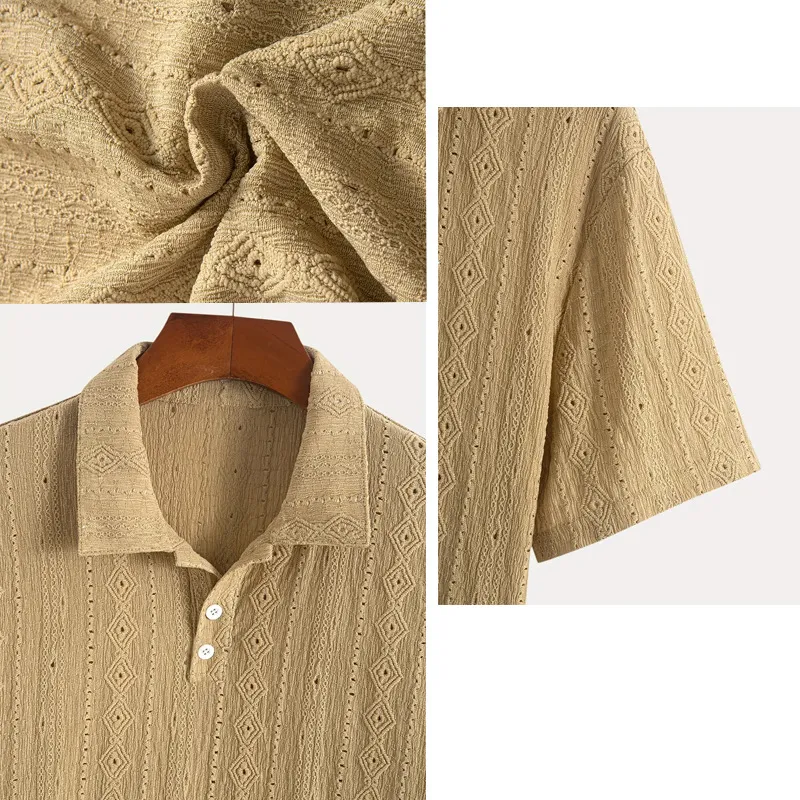 Men's Daily Jacquard Textured Striped Casual Comfortable Polo Tops