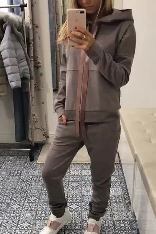 Women's Knitted Splicing Silk Top & Pants Two Piece Set