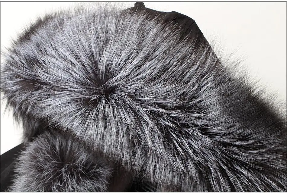 ✨Clearance Sale✨ Women's Parka Fox Fur Coats Real Fur Winter Long Black Park Cotton Thick Warm