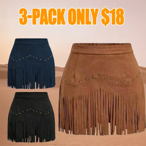 Women's Fringe Trim Skirt – Elegant Solid Color Zipper Bottom