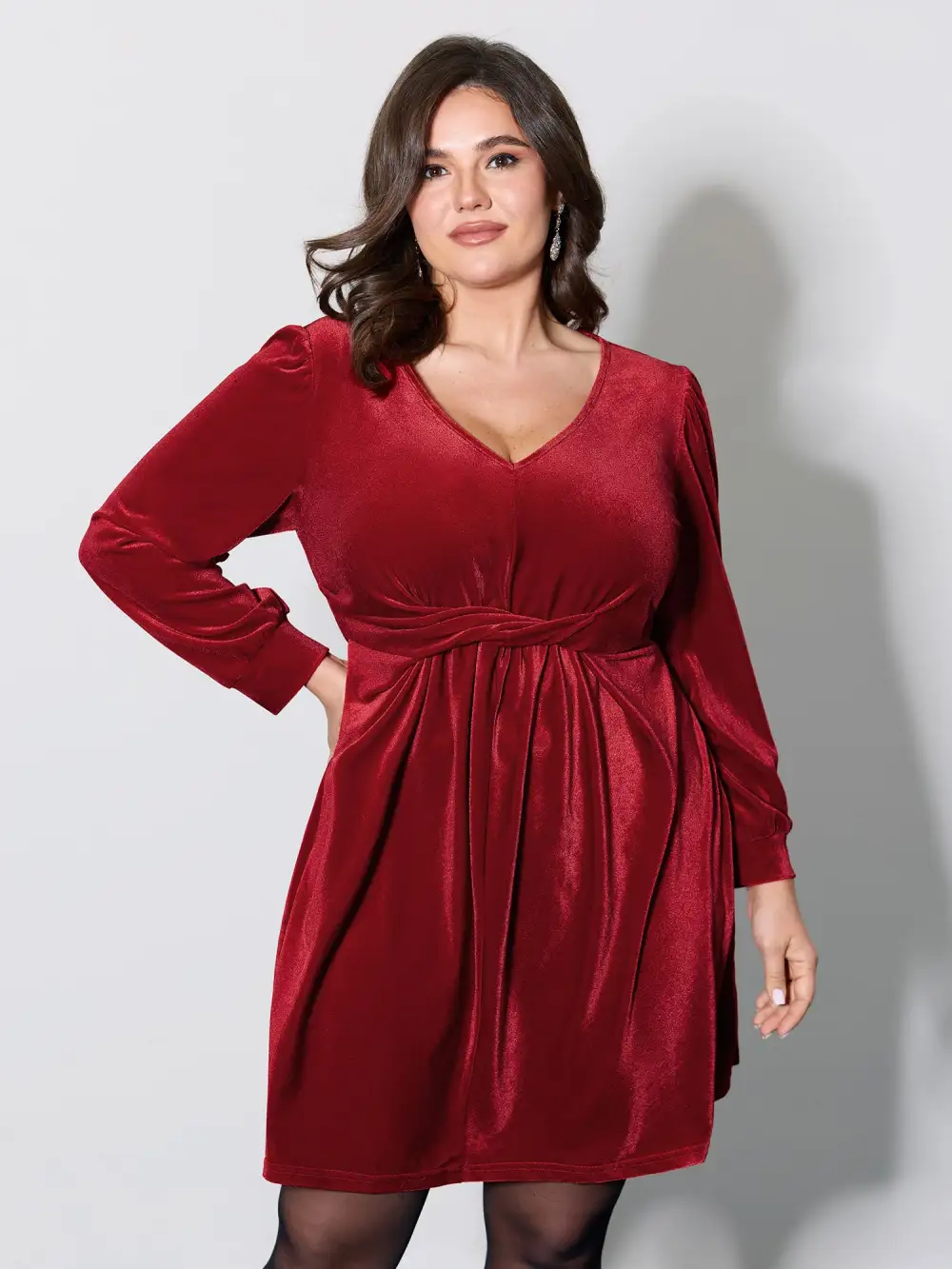 Velvet Twisted Waist Stretchy Knee-Length Dress