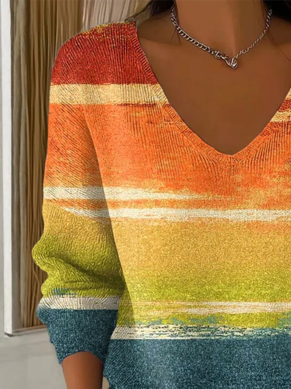 Ombre V Neck Casual Sweater