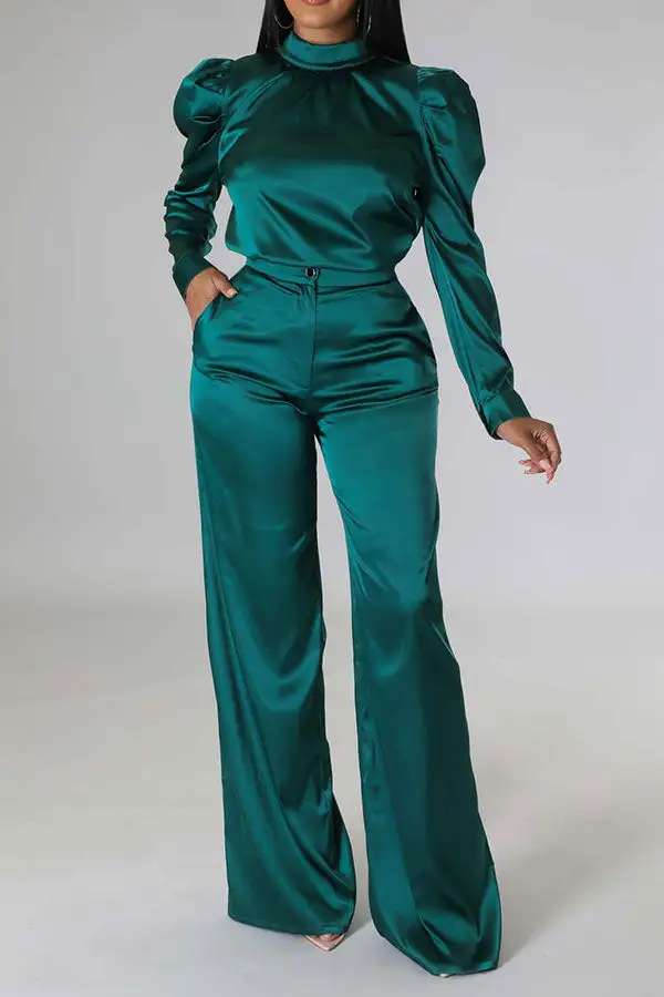 Luxe Puff Sleeve Pant Suit