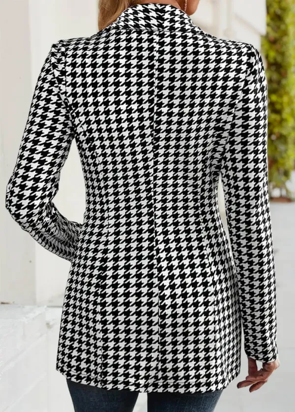 Black Tummy Coverage Geometric Print Long Sleeve Lapel Coat