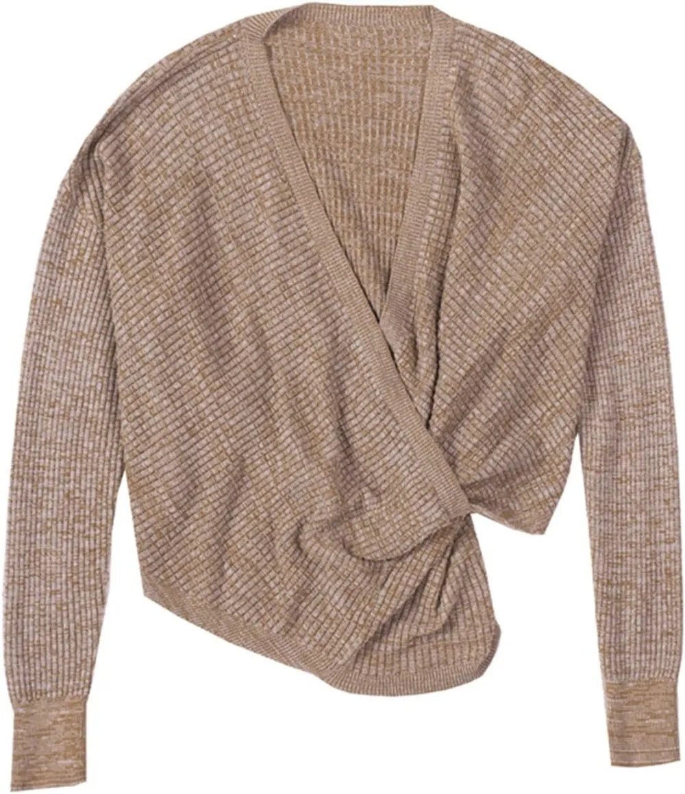 Women's Fall Sweater 2023 Wrap Sweaters Long Sleeve Knitted Asymmetric Hem Pullover Solid Color Tops Sweater
