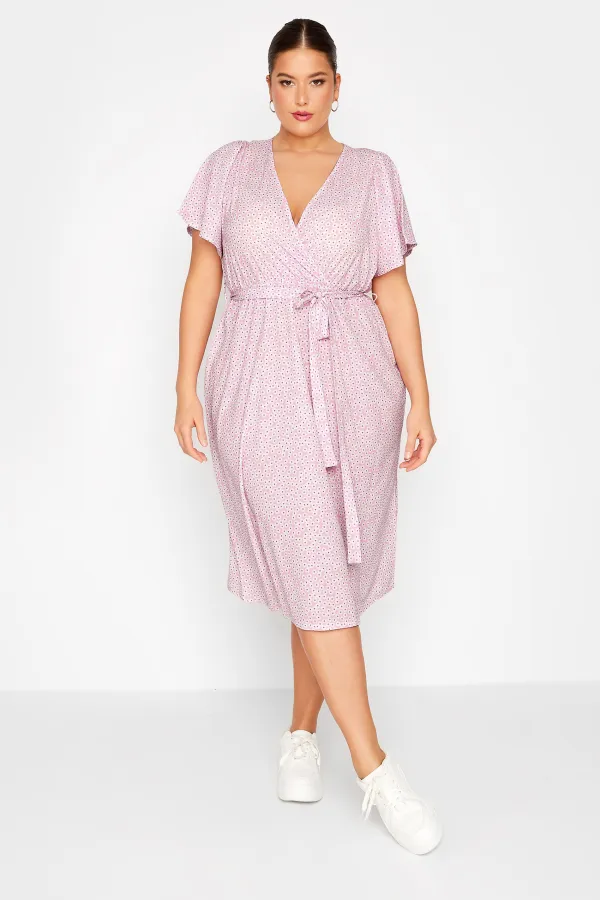 YOURS Curve Blue Ditsy Floral Print Wrap Dress