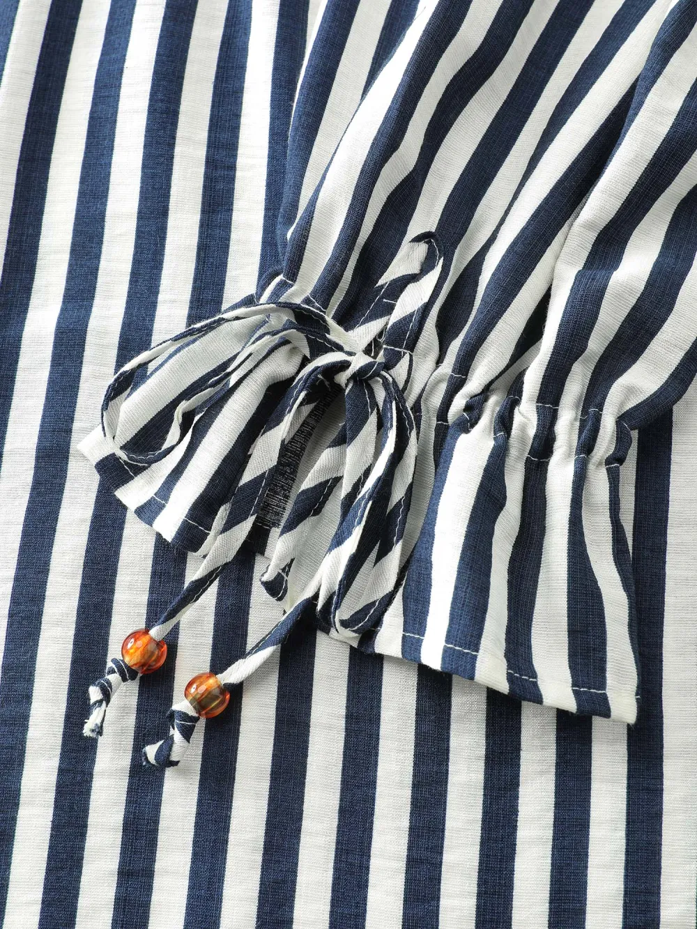 Rayon Stripe Pockets Drawstring Midi Dress