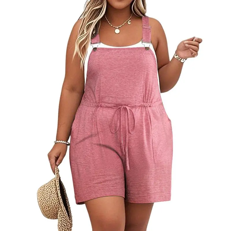 Women's Plus Size Drawstring Romper – Sleeveless Casual Jumpsuit with Pockets