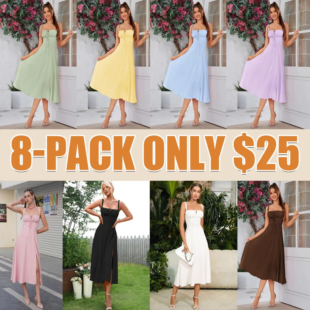 Women's Plain Dress, Lace Up Dress, Party Dress, Tie Front Dress, Elegant Square Neck Midi Dress