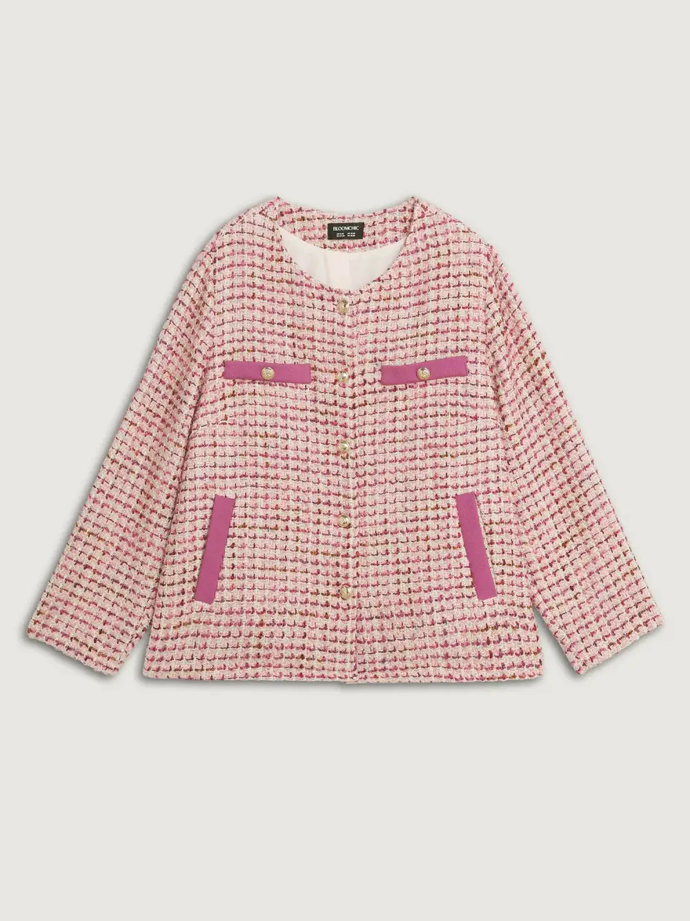 Tweed Lined Color Contrast Pockets Jacket