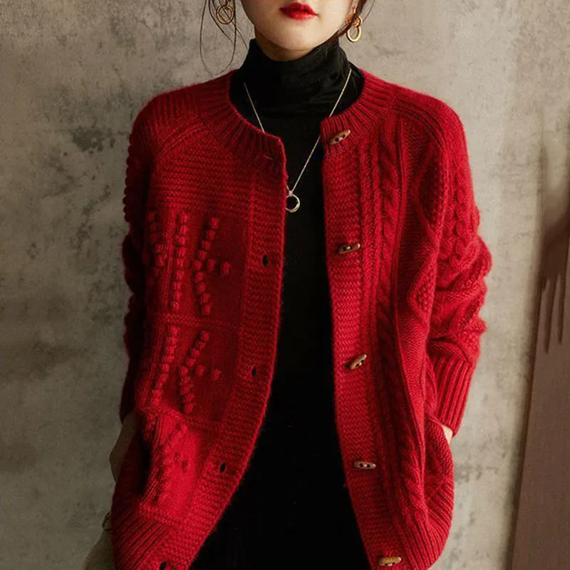 Vintage Jacquard Weave Plain Gentle Sweater