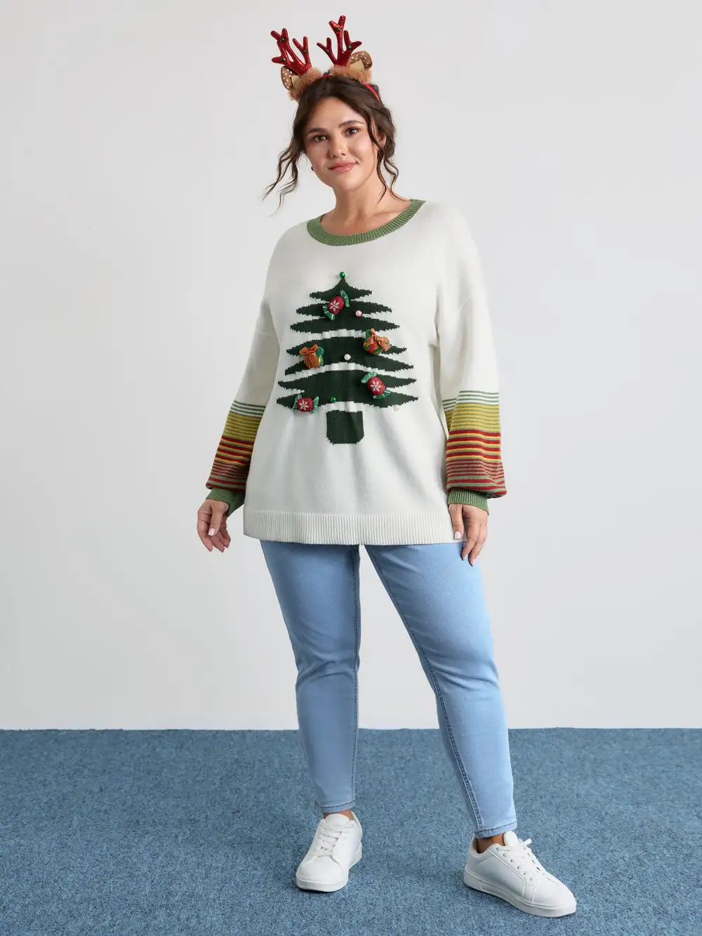 Christmas Tree Pattern Jacquard Stripe Pullover