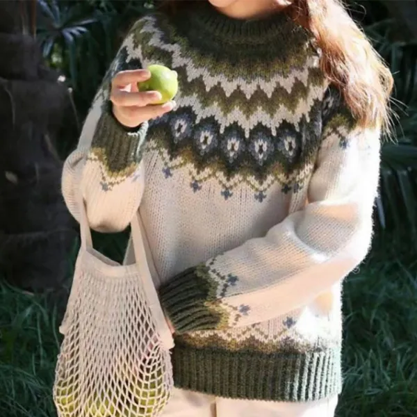 Vintage Pullover Loose Jacquard Thick Sweater