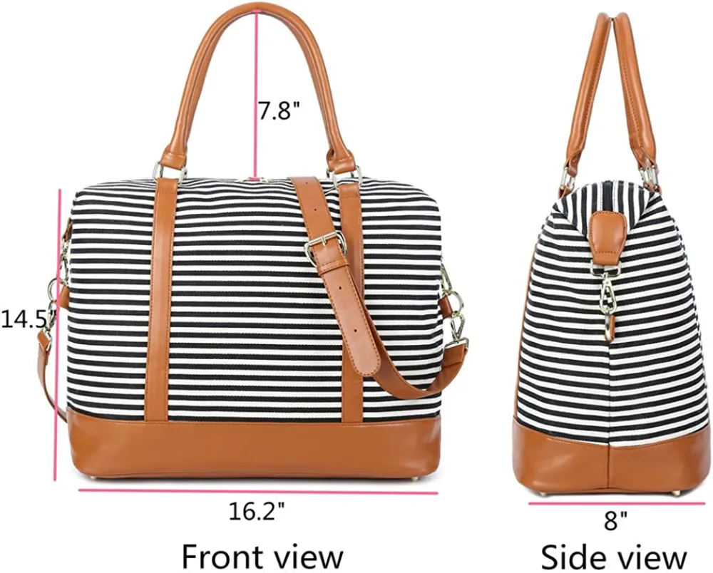Ladies Canvas Weekender Bag Overnight Carry-on Tote Duffel in Trolley Handle