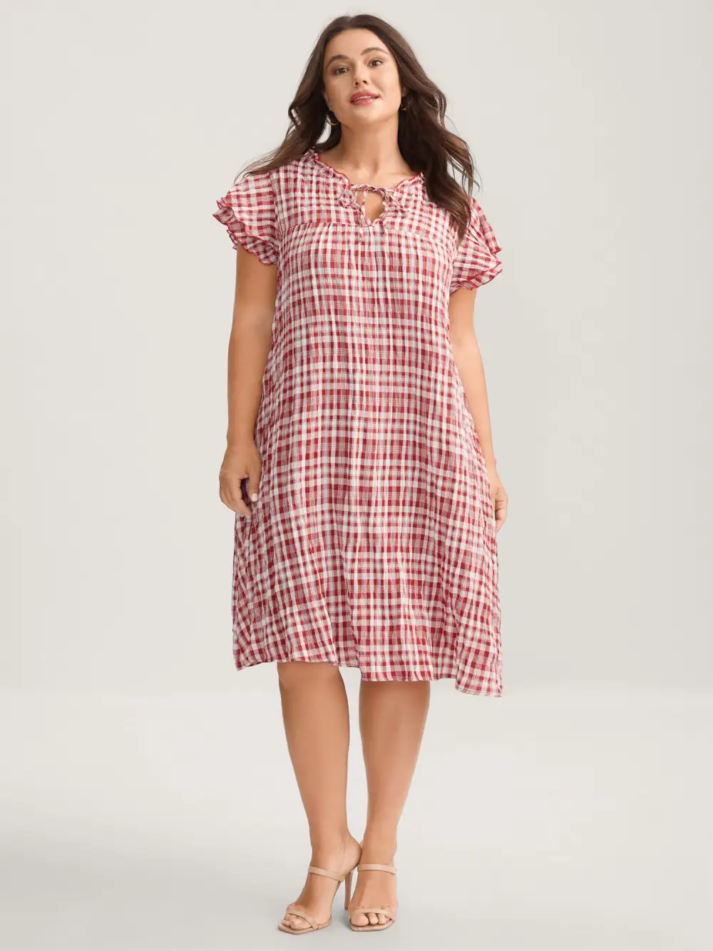 Sweet Plaid Pattern Pockets Midi Dress
