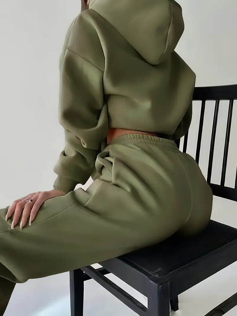 Casual Two-piece Set, Letter Print Long Sleeve Hooded Sweatshirt & Elastic Waist Sweatpants Outfits, Women's Clothing