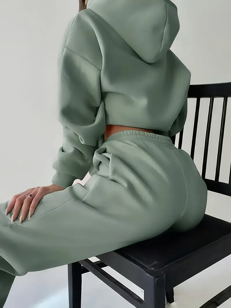 Casual Two-piece Set, Letter Print Long Sleeve Hooded Sweatshirt & Elastic Waist Sweatpants Outfits, Women's Clothing