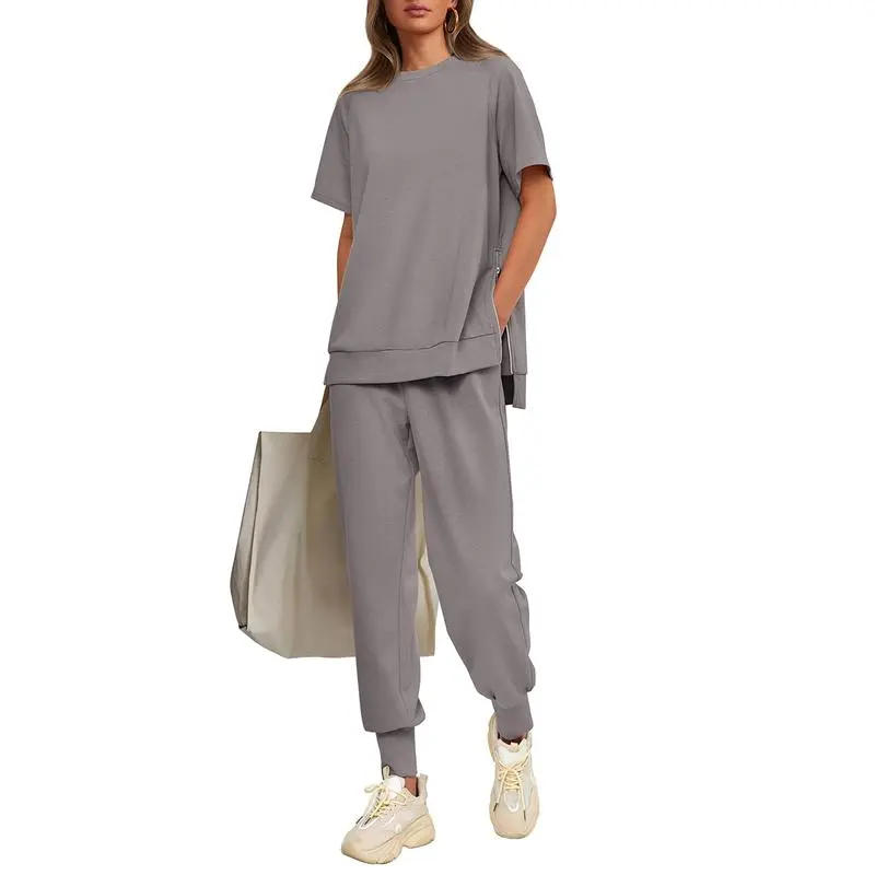 Women's 2-Piece Summer Tracksuit – Short Sleeve Top & Pocket Pants