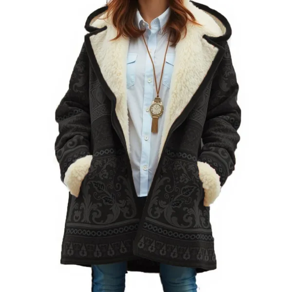 Cowhorn Buckle Pockets Women Coat Fleece Lined Hooded Winter Coat Outerwear Parka Plush Coat Fleece Jacket, brown