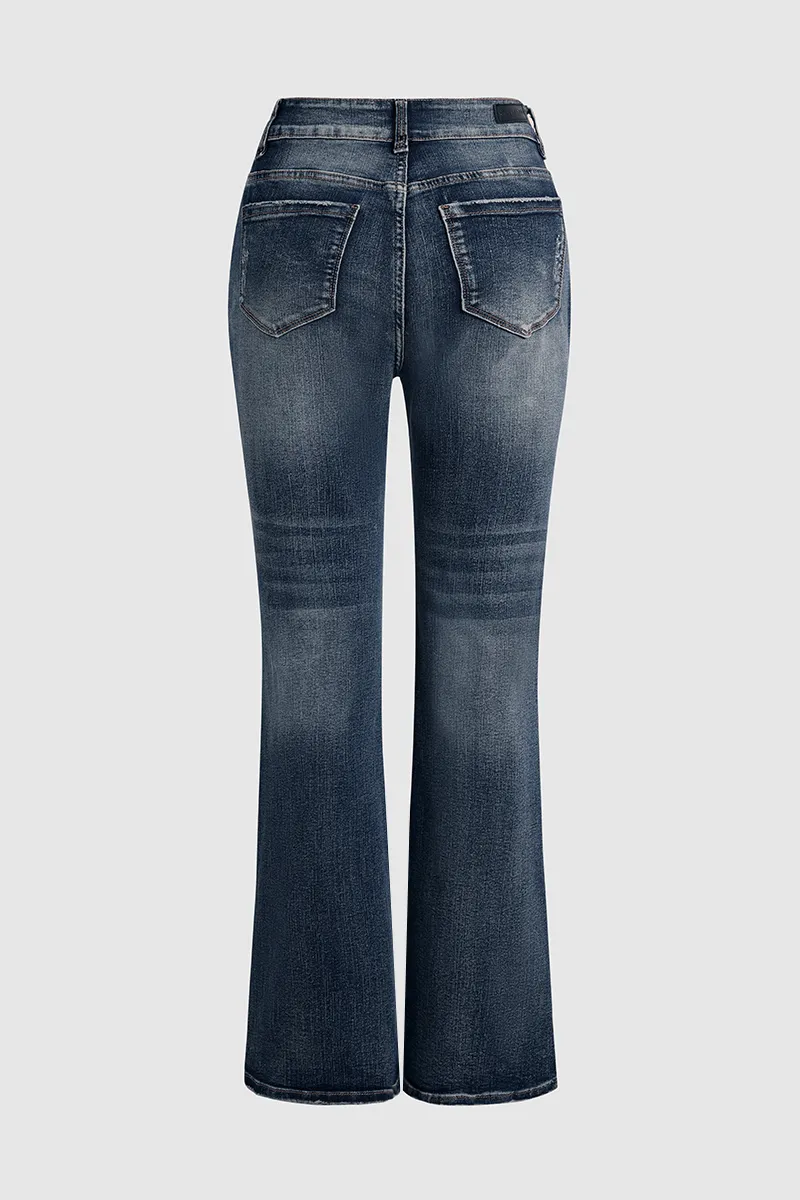 Ripped Slant Pocket Flare Jeans