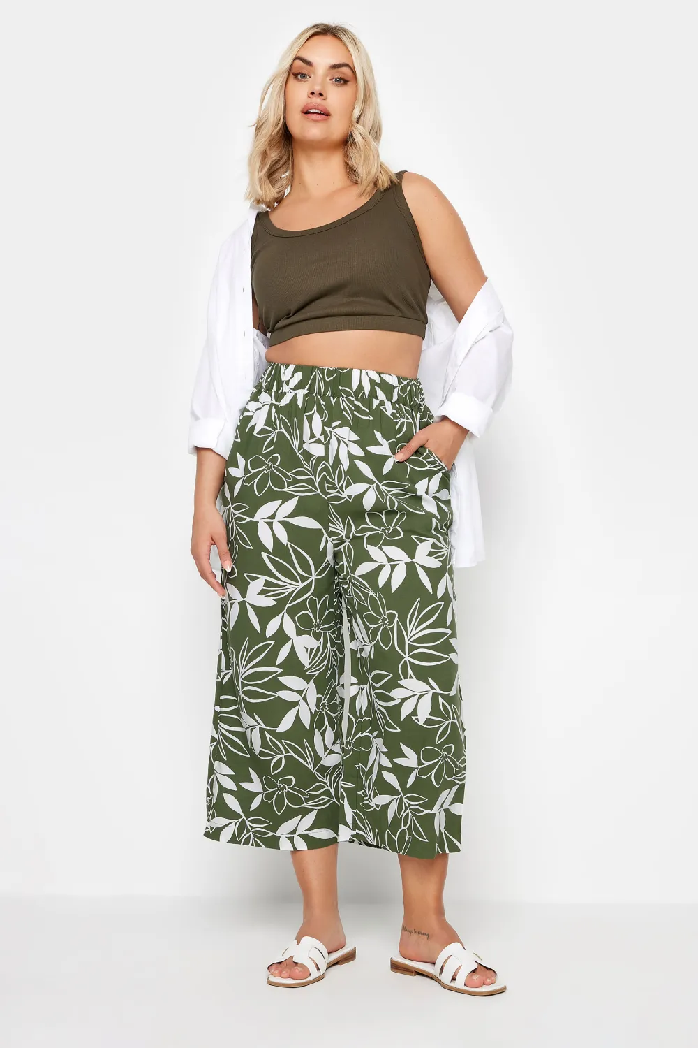 YOURS Curve Black Wide Leg Cropped Trousers