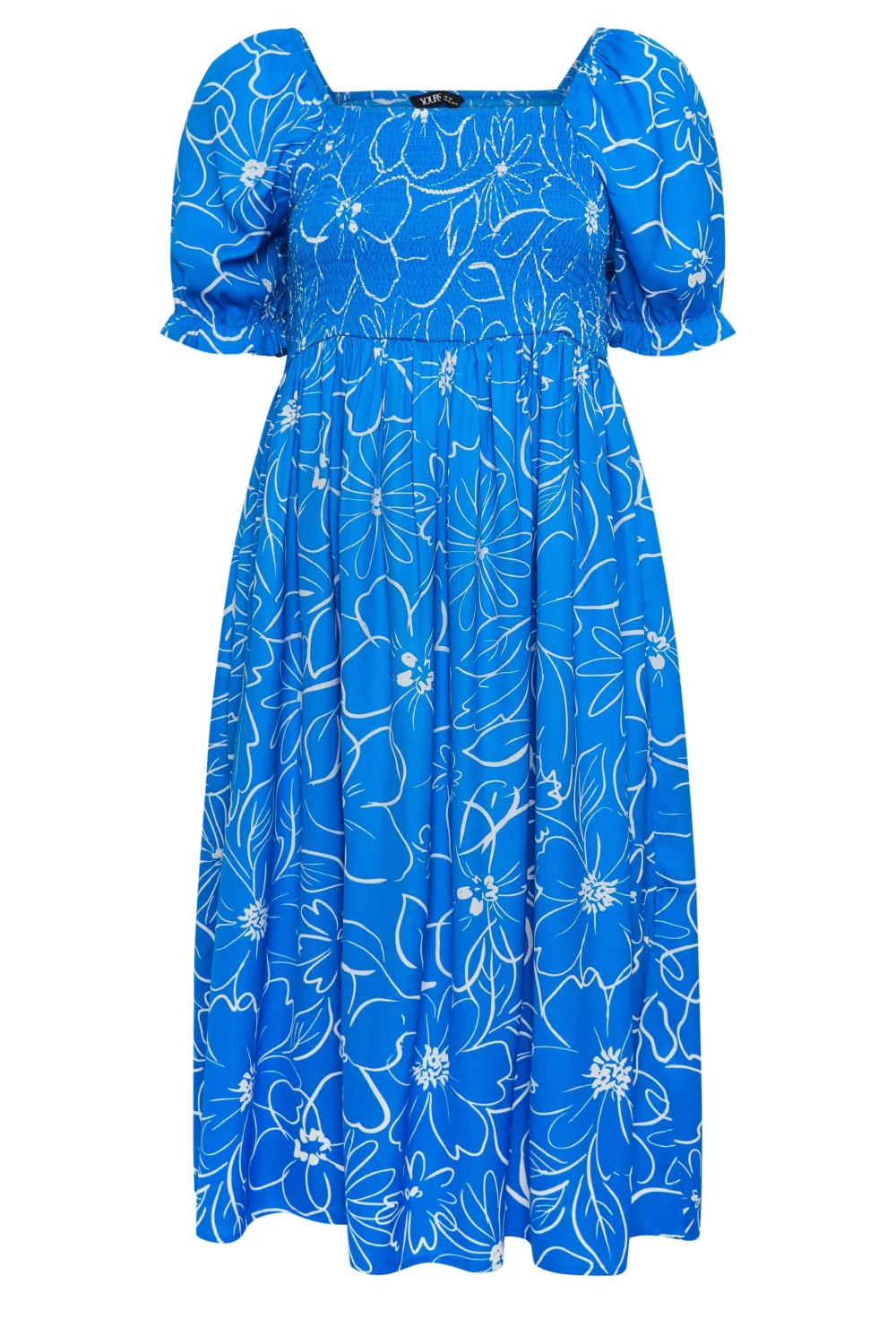 YOURS Curve Black Floral Print Shirred Midi Dress