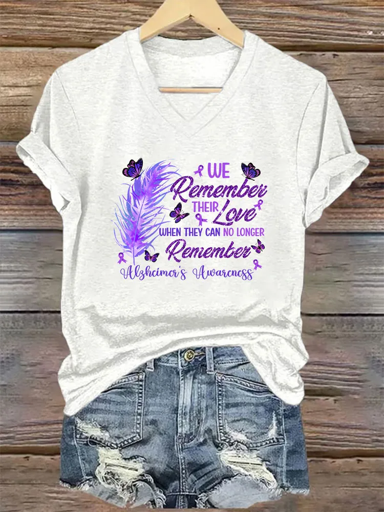 We remember their love when they can no longer remember.Women's Alzheimer's Awareness V-Neck T-Shirt